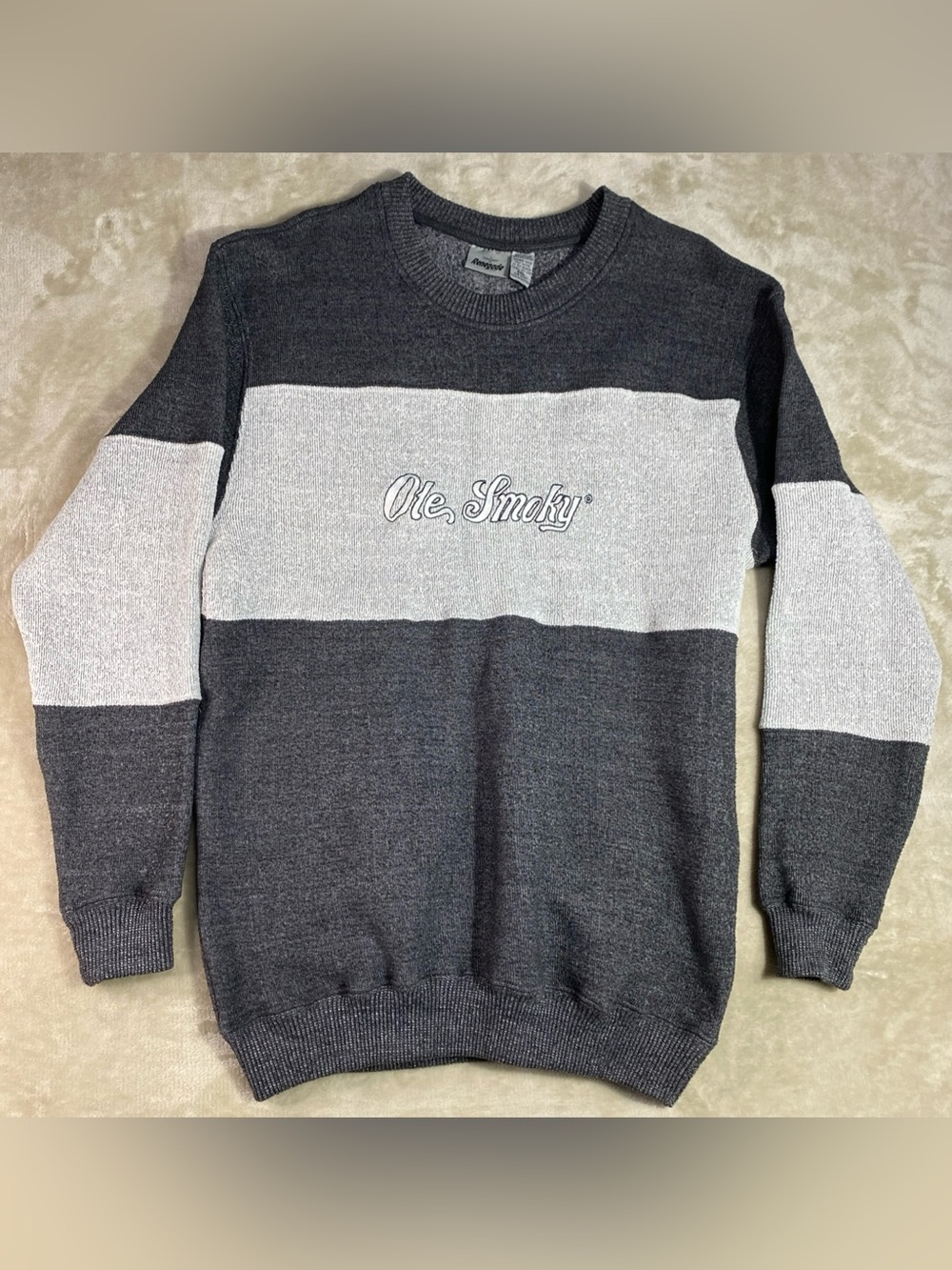 Renegade Ole Smoky Sweater 2XL Pullover Gray & White Embroidered Colorblock